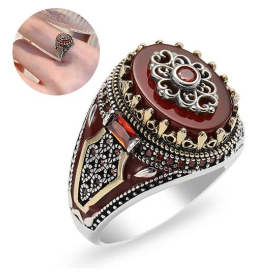 Finger Ring Exquisite Accessory Red Stone Retro Two-tone Ring Men Banquet Jewelry