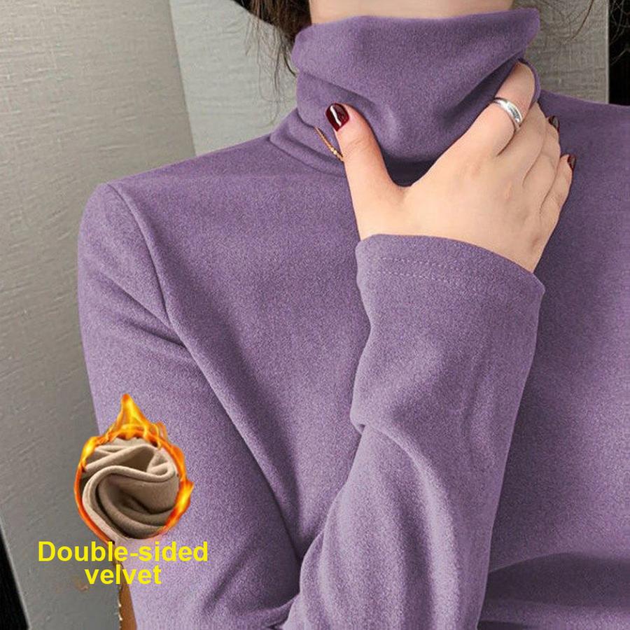 Double-Sided Fleece High Neck Base Layer Women's Autumn Winter New Slim Fit Trendy Inner Wear Thick Warm Long Sleeve T-Shirt Women