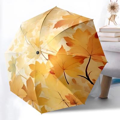 1pc Autumn Leaves Automatic Open/close Folding Compact Umbrella, 8-Rib Sturdy Canopy, Lightweight Portable, Everyday Use, Gift, Outdoor Umbrella, Trav
