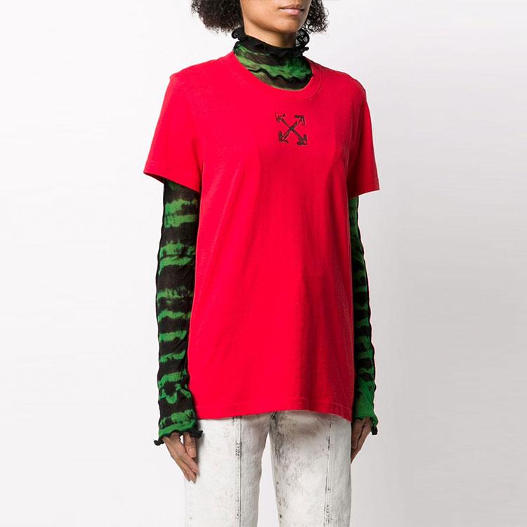 Off-White Arrows Print Short Sleeve T-Shirt Regular Fit Women Tops Red OWAA049S20JER0092510