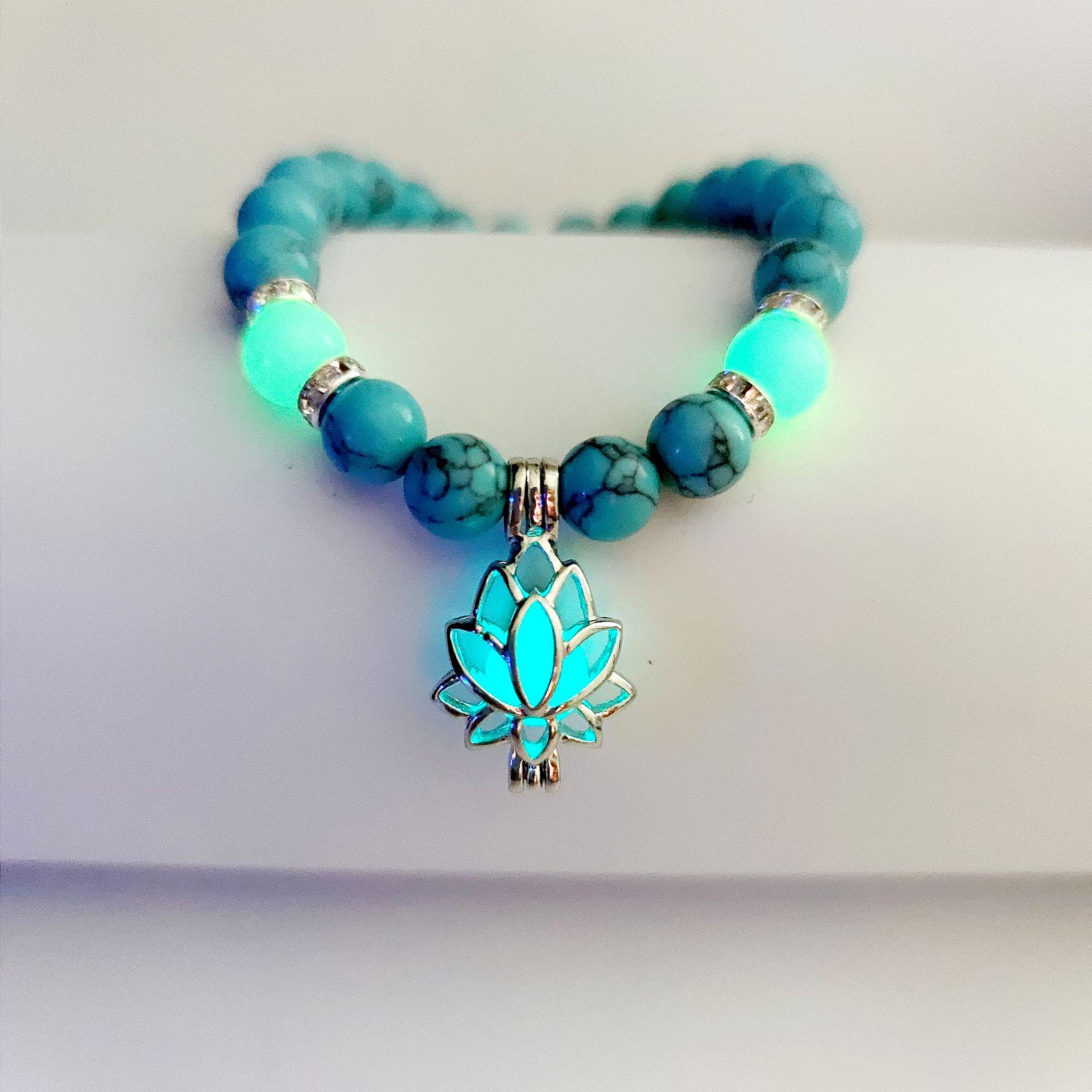 Xiyin TK Turquoise Luminous Lotus Sanskrit Yoga Energy Bracelet 8mm