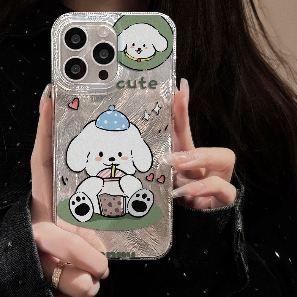 Applicable iPhone17promax Milk Tea Puppy Mobile Phone Case 16 Apple 14/15 Advanced 13 Anti-drop 12 Creative x