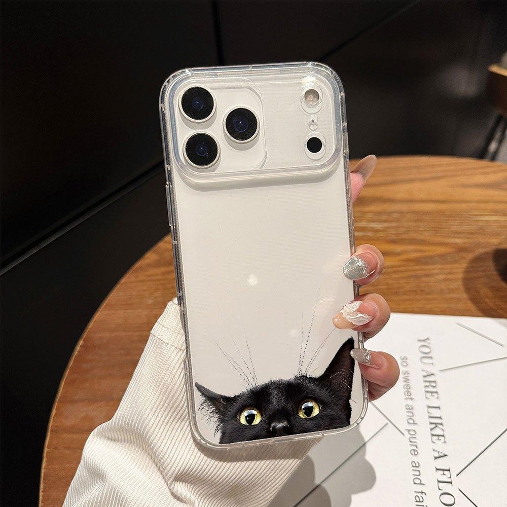 Black Cat Aesthetic Transparent Phone Case Suitable for iPhone 17 16 15 14 13 12 11 Pro/Max/Plus Anti Drop and Anti Shock