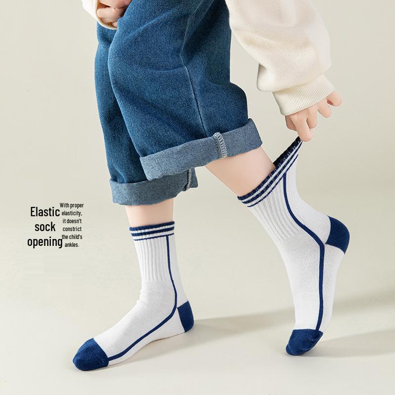 Kids' Combed Cotton Mid-Calf Socks - Trendy, Antibacterial, Deodorant, Medium-Thick for Fall/Winter Sports.