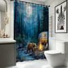 Camping Bear Shower Curtain Moonlit Forest, Bear At Campfire & Retro Van, Outdoor Nature Bath Curtain For Men And Home Decor
