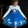Glitzerndes leuchtendes Elsa Prinzessinnenkleid für Mädchen - Beflockter Herbst-/Winter-Halloween-Stil