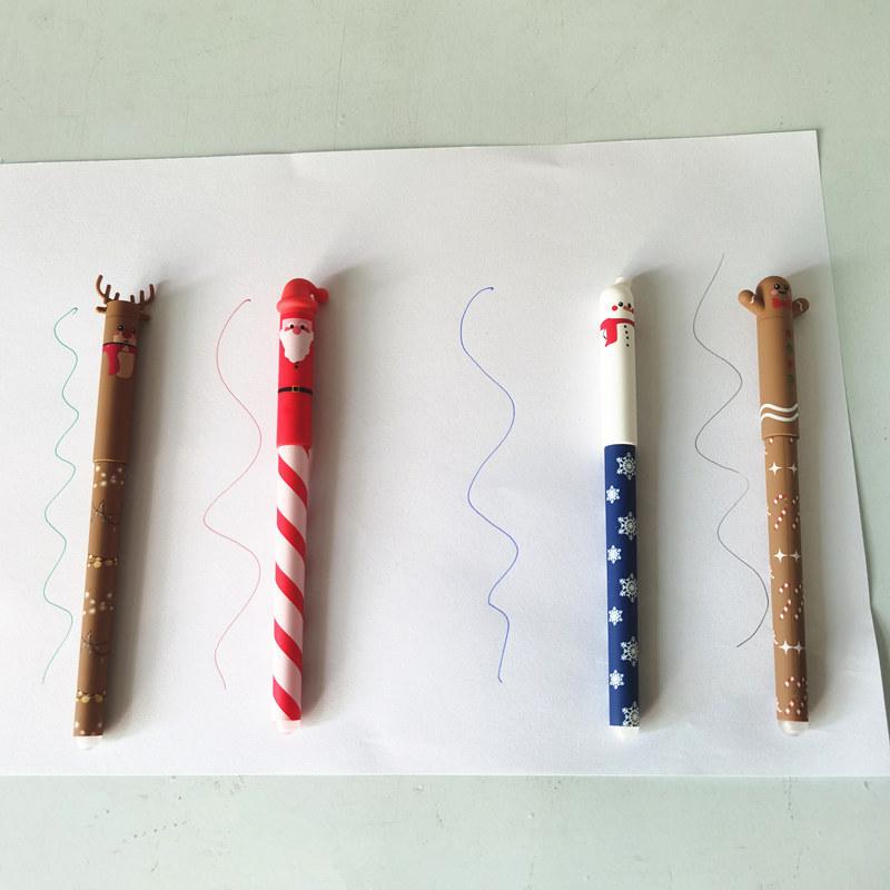 4Pcs Christmas Themed Erasable Gel Pen Cute Santa Claus Snowman Elk Gingerbread Man 4 Colors Pens Student Stationery Gift
