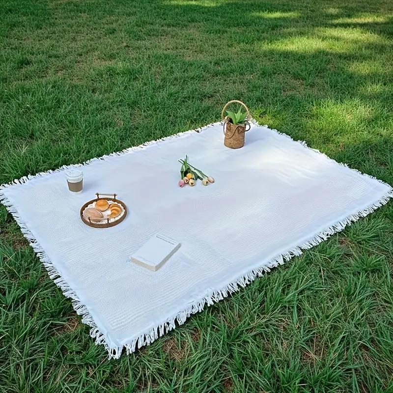 INS Outdoor Machine Washable Bohemian White Vintage Rug Camping Solid Color Picnic Sofa Blanket