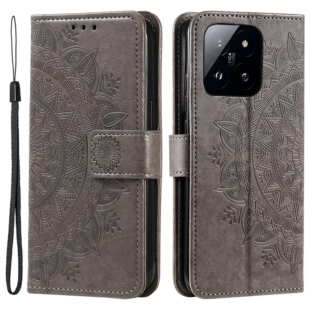 For Xiaomi 14 Case Mandala Flower Imprint Leather Wallet Phone Cover with Strap