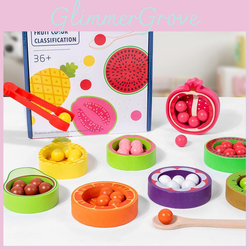 Color Educational Wooden Matching Toy With Fruit Bead Clips For Learning Early