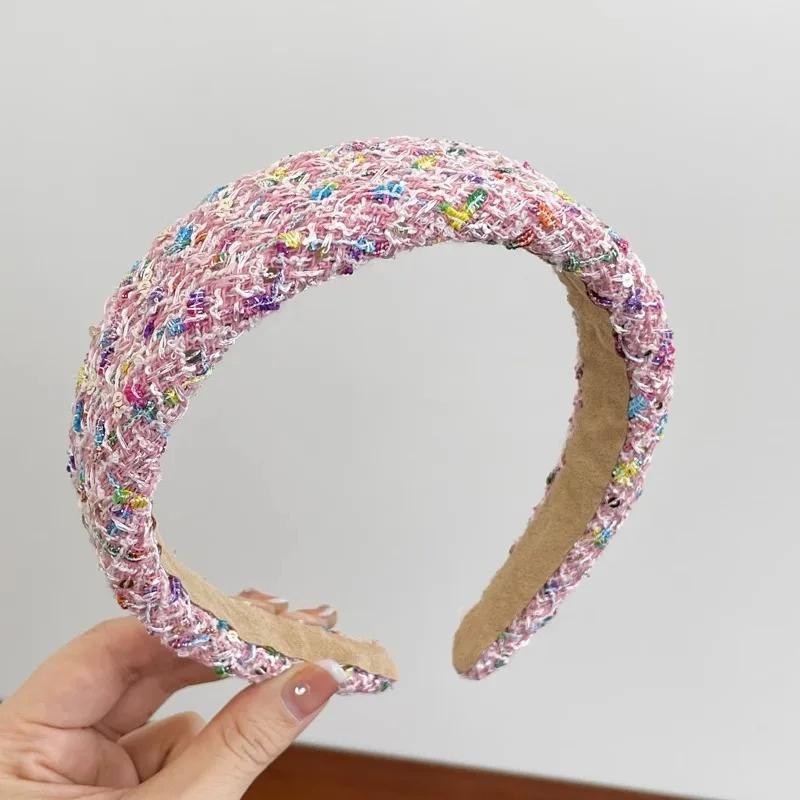 Rose Red Wide-brimmed Sponge Hair Band Women Fairy Temperament Headband Tweed Fabric Hoop Hairband Girls Hair Accessories
