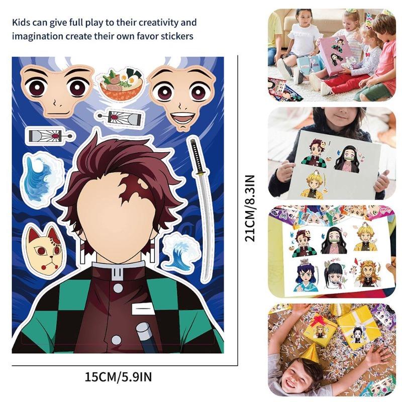 

Lovely 8pcs Japanese anime Ghost Slayer character face changing collage stickers niche decorative account material stickers