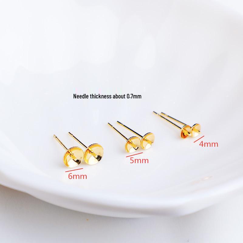 Copper-Plated 14K Gold-Filled Earring Base Post with Pearl Tray for DIY Jewelry Making