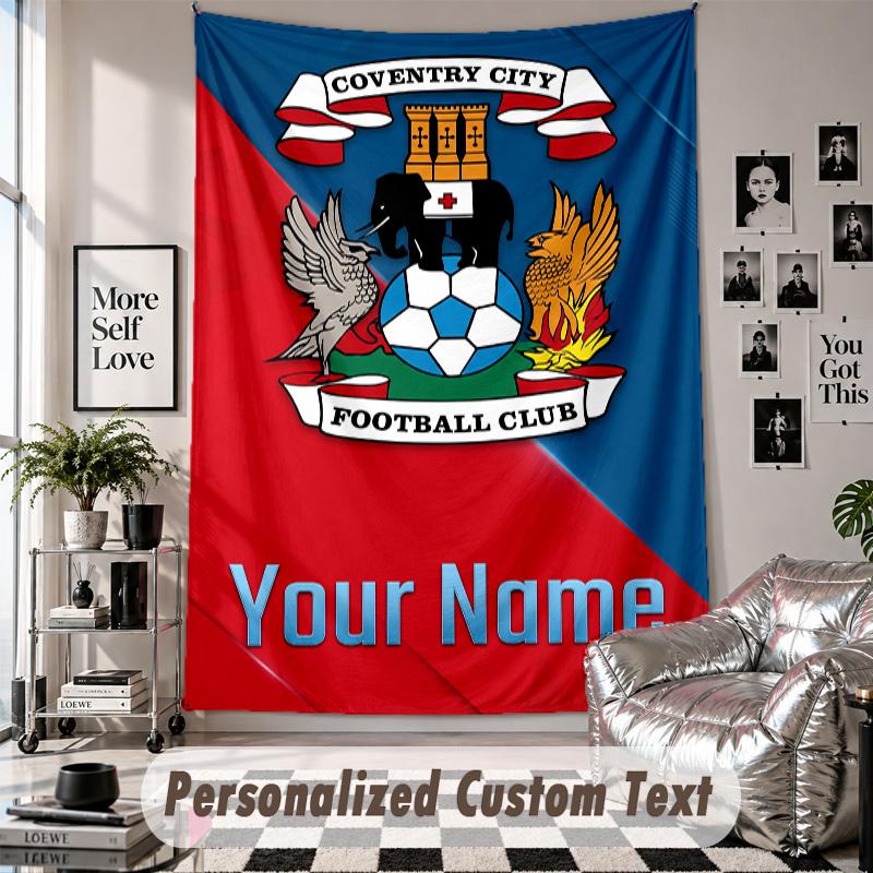 Wall Hanging Tapestry With Custom Name & Text, Coventry City FC Decorative Tapestry For Bedroom
