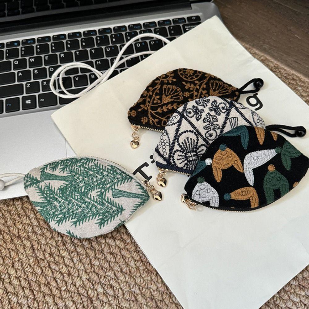 Flower Pull Type Key Bag Portable Cute Zero Wallet Multifunctional Ethnic Style Coin Purse  Key Bag