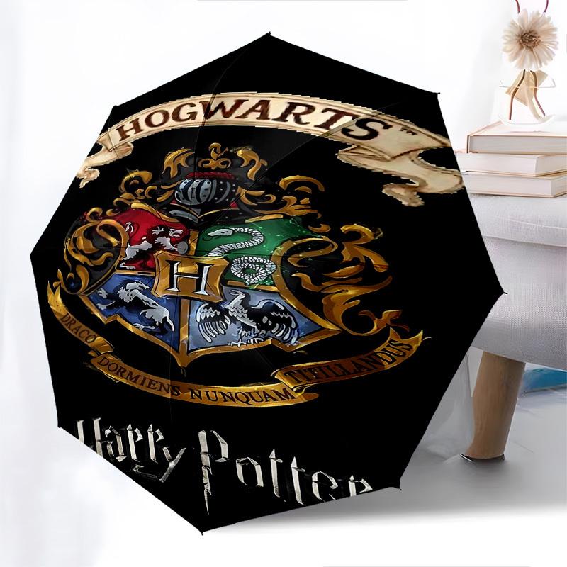1pc Hogwarts Harry Potter Automatic Folding Umbrella - Compact 8-Rib Design, Durable Plastic & Iron1482L