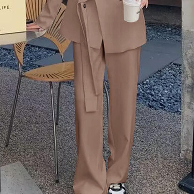 Women's Spring & Autumn Loose Fit Blazer and Wide-Leg Pants Set