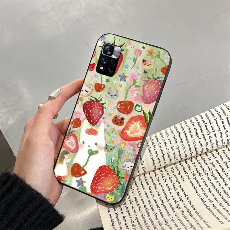 Phone Case For Xiaomi Poco C71 15T 14T Pro Redmi Note 15 14 14 13 Pro Redmi A5 15C 13C Strawberry Cat Cartoon
