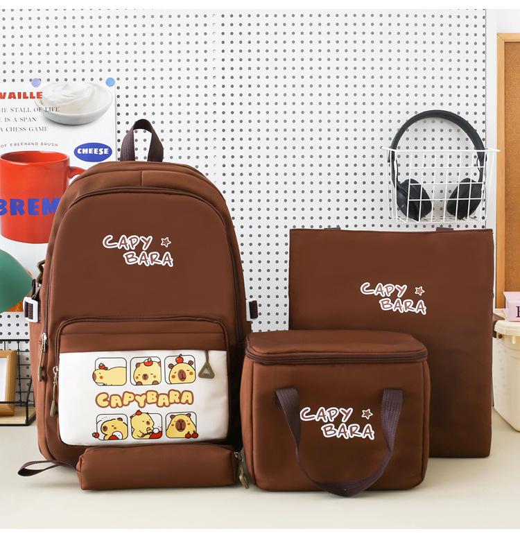 

Cartoon Print Student Backpack Set - 4 Piece коричневий