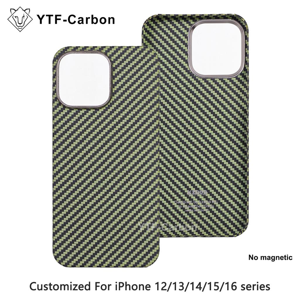 YTF For iPhone 12 Pro Max/13 Pro/14 Pro Max/15 Pro Max/16 Pro Max Genuine Carbon Fiber Aramid Case Ultra Thin Protective Cover