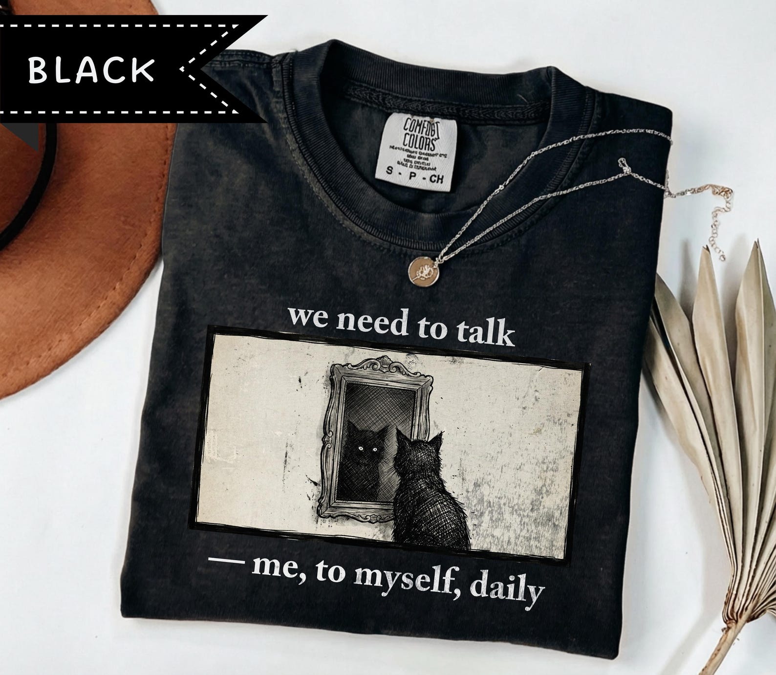 We Need to Talk Meme Graphic, Black Cat Graphic Tee, Cat Lover Gift, Self-Reflective Tee XL
