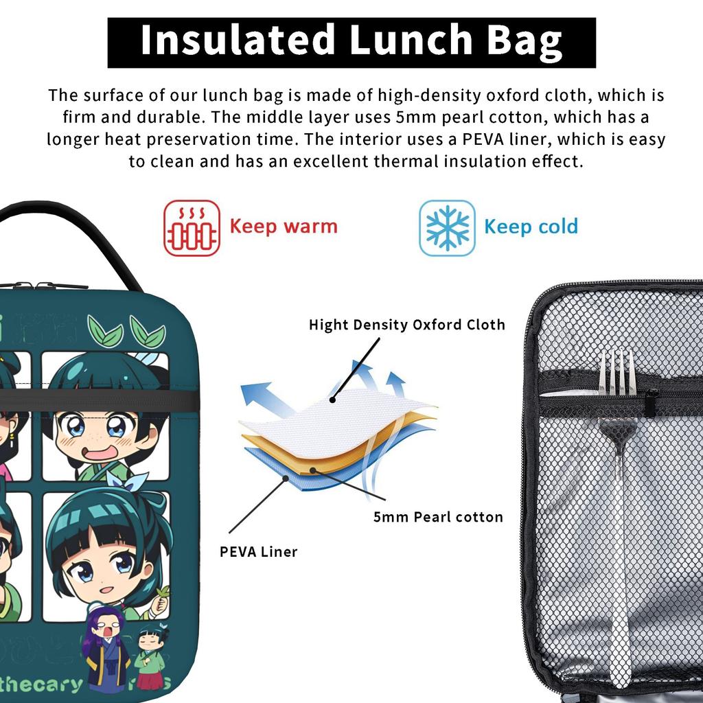 The Apothecary Diaries Maomao Insulated Lunch Bag Cooler Bag Reusable,Lunch Container Portable Tote Lunch Box Food Storage Bag