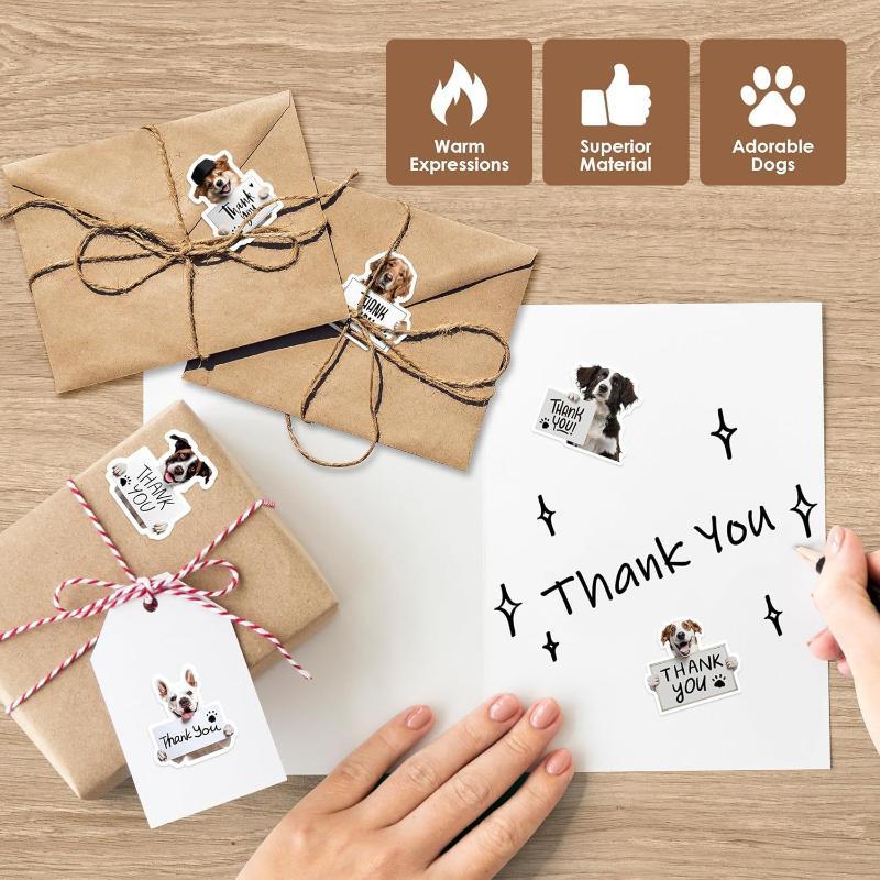 500PCS Self Adhesive Dog Thank You Stickers Roll Cute Puppy Labels for Envelope Seals Holiday Gift Packaging Tags