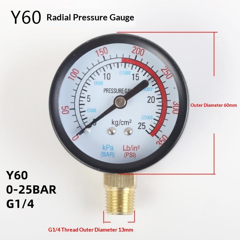 1Pcs Metal 0-25Bar 0-10Bar 0-12Bar Hydraulic Fluid Measuring Instrument Air Compressor Pressure Gauge DIY Accessories