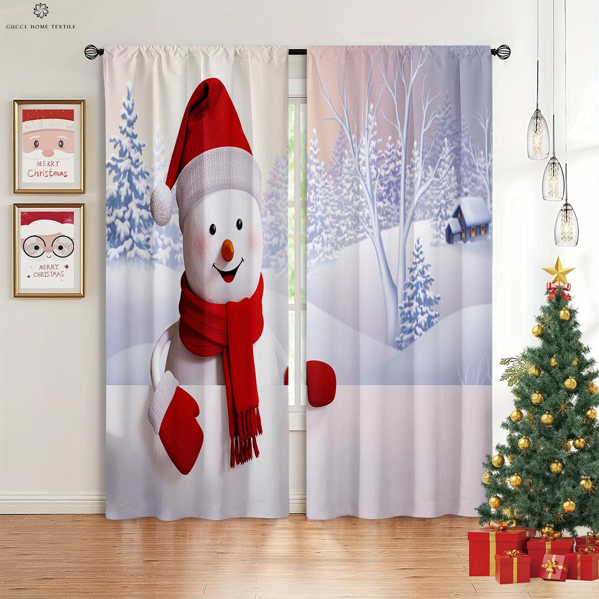 

Retro Red Santa Claus Snowman Cartoon Printed Curtains Suitable Great for Dining Room Bed Room New Decorationation Drapes 2 Pieces W50xH130(CM)x2PCS&Grommet Top