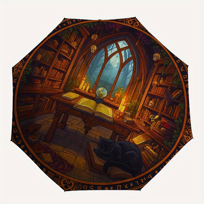 Enchanted Library Round Rug: Mystical Bookshelf DesignUmbrella, Portable 3-Fold Umbrella for Men & Women,Christmas Gift ES353