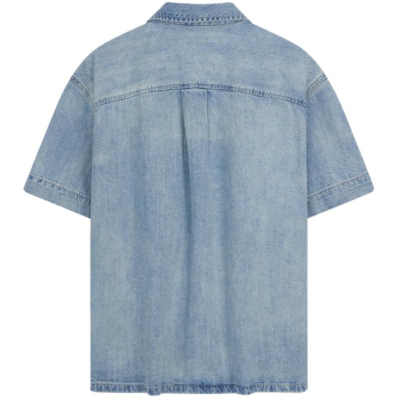 Calvin Klein Linen Blend American Style Retro Light Color Short Sleeve Denim Shirt Men Shirts 4RF906G