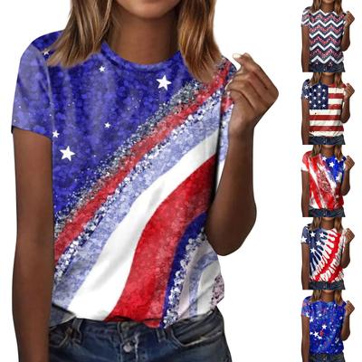 Dámské módní ležérní tričko s krátkým rukávem a kulatým výstřihem s potiskem Dne nezávislosti