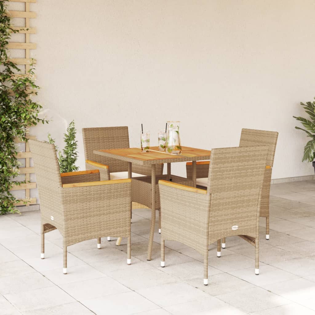 Vidaxl 5-Cz. Garden Furniture Set With Cushions, Beige, Poly Rattan