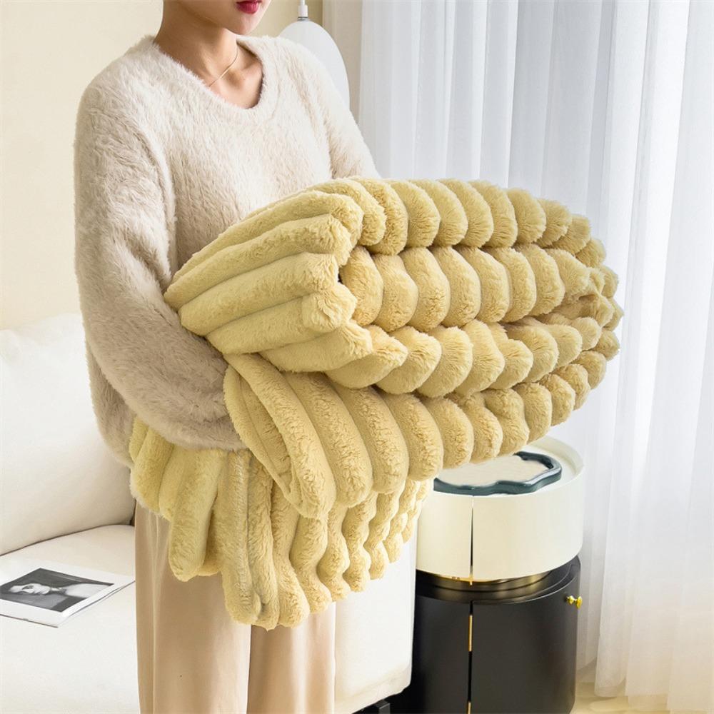 Warm Warm Blanket Double Sided Conditioning Quilt New Plush Striped Blankets