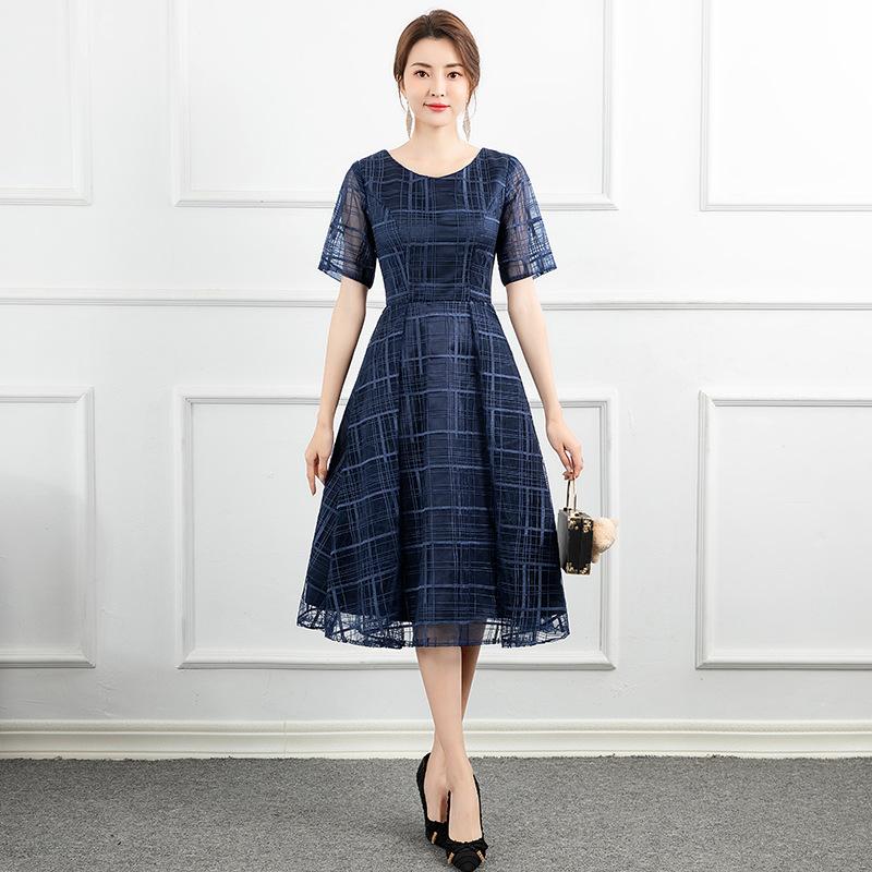 

Evening dress Korean version of the new spring medium and long navy blue dress fashion slim lace dress XXXL Темно-синій