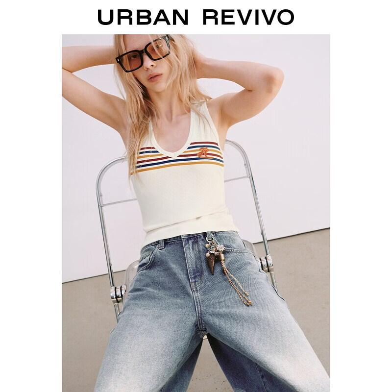 UR2026 Women s Contrast Stripe V-Neck Vest XL бежевый