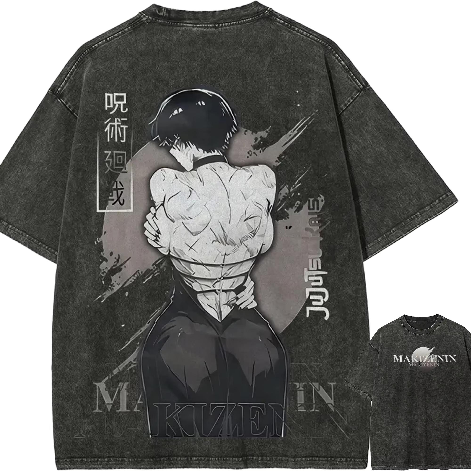 

Футболка Маки Зенин Jujutsu Kaisen Мужская Кислотная стирка Тодзи Пробужденная душа Аниме Уличная одежда Клан Зенин Шрам на спине Футболка S