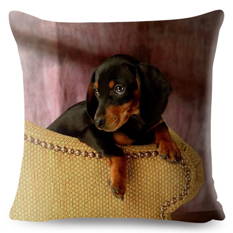 Față de pernă drăguță cu imprimeu câine teckel miniatural, 45*45 pătrată, huse de pernă din in, față de pernă, decor pentru canapea și casă, fețe de pernă