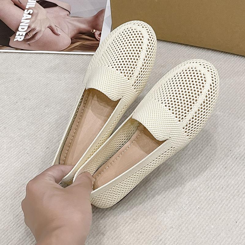 

Туфли Doudou женские весна-лето 2025 квадратный носок неглубокий вырез плоская подошва балетки мягкая подошва удобные трикотажные туфли для беременных 42 бежевый