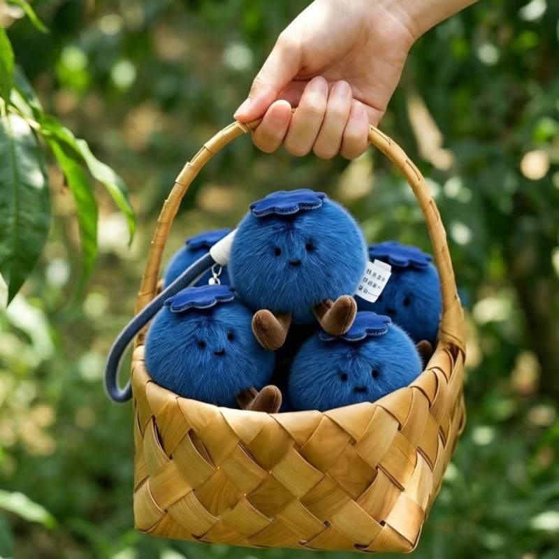 Blueberry Doll Keychain Simulation Plush Stuffed Toy For Bag Charms Innocent Face Purse Car Ornament For Girls And Kids
