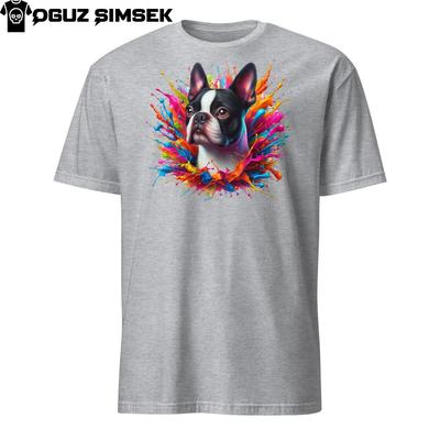 Farbenfrohes Boston Terrier Unisex T-Shirt: Lebhaftes Hunde-Design, Kurzarm-T-Shirt