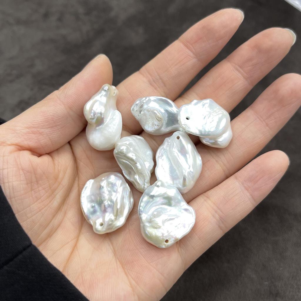 2Pcs, Baroque Pearl Pendant With Hole, Natural Freshwater Pearl Charms for Jewelry Making DIY Necklace Bracelet Accessories 15-20mm