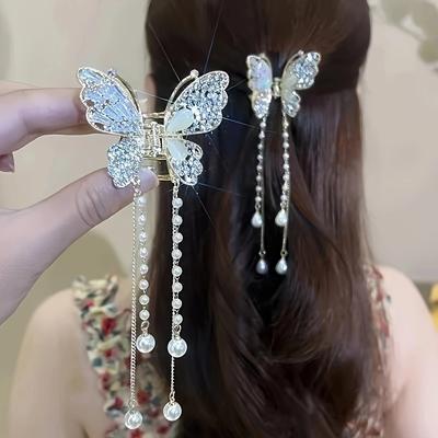 1 Stück Zinklegierung Strass Schmetterling Haarschmuck, elegant und zart Imitationsperlen Kopfschmuck, hochwertiger Retro Haarclip, sui