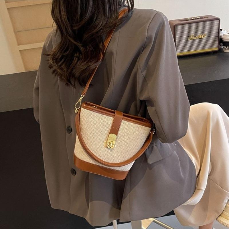 1Pc  Popular Bucket Bag Women's Messenger Bag Korean Niche Versatile Retro Canvas Handbag Messenger Bag