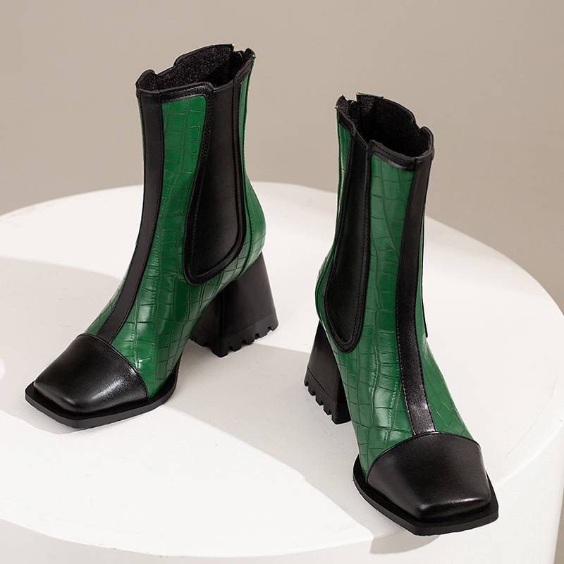 Krazing Pot Polyurethane Autumn Winter Shoes 47 Size 48 Chelsea Boots Stone Patterns Square Toe Slip On Keep Warm Ankle Boots