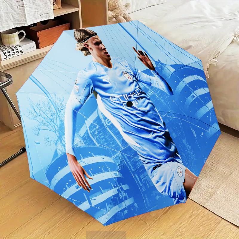 Haaland Player Pose Automatic Folding Umbrella - 8-Rib Travel Umbrella with Auto Open/Close & Portable Gifts for Holidays or Birthdays