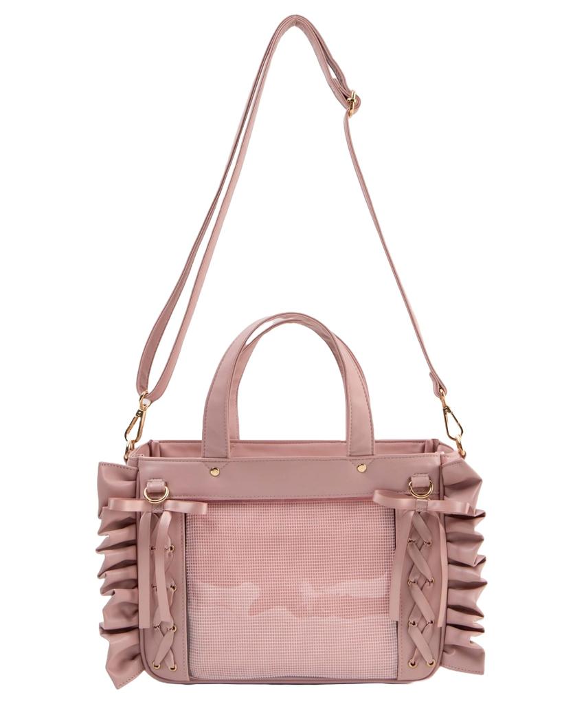 WEGO Sparkling Lace-Up Frilled Shoulder Bag, Decorative Bag, Clear Bag, Perfect Gift for Live Events, Women's, Size F, Pink