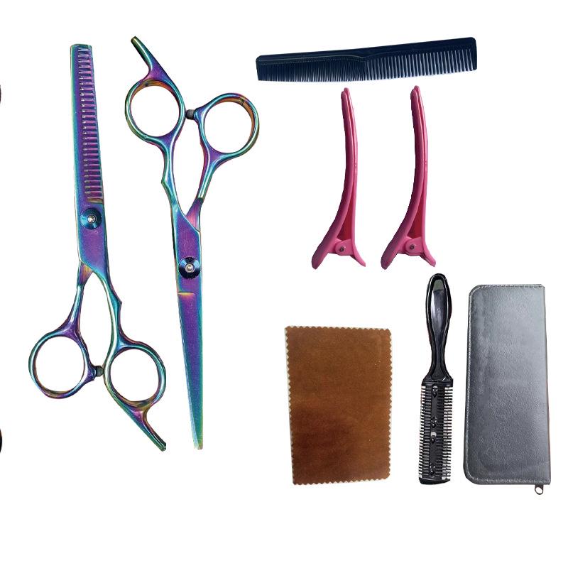 Black Gold Hairdressing & Pet Scissors Set - Serrated, Flat, Bangs, Oblique Tail.