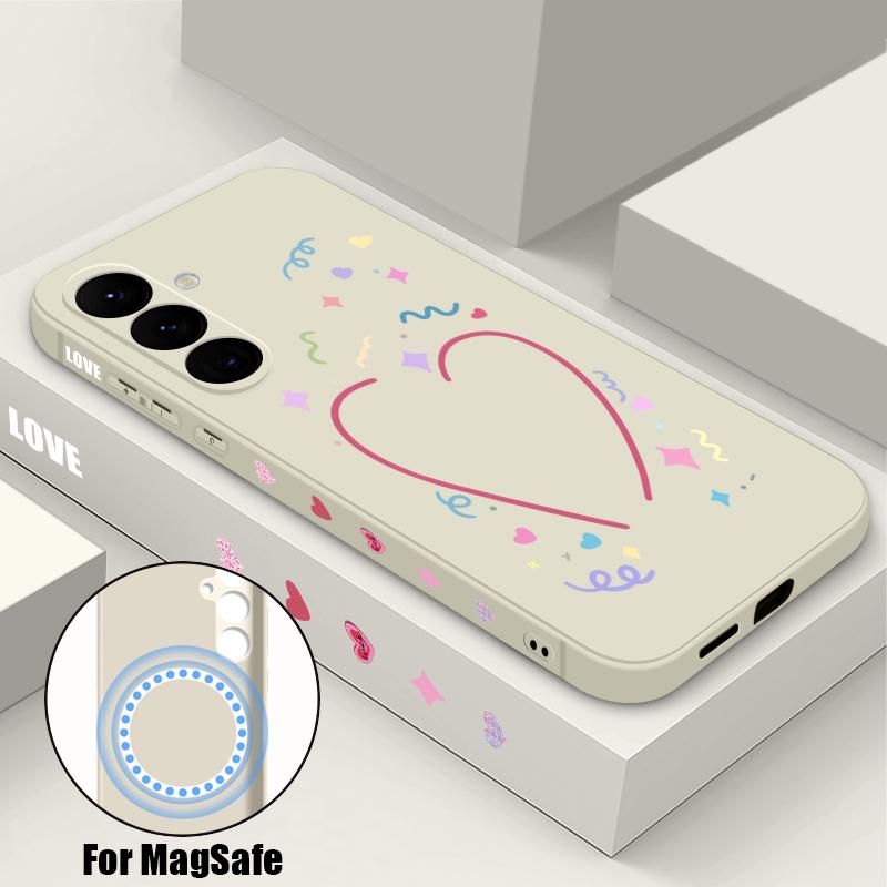 Love Heart Print Magnetic Phone Case For Samsung Galaxy S26 S25 S24 Ultra S23 S24 S25 FE S22 Plus For Magsafe Soft TPU Cover