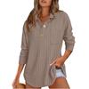 Women's Casual Fashion Long Sleeve Shirt Oversized V-Neck Solid Color Tops